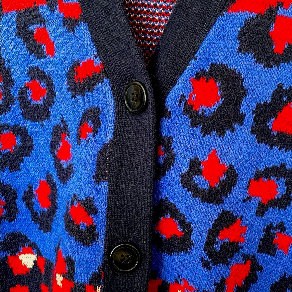 FARM RIO “Mixed Leopards” Spot Cardigan in Blue Multi - Picture 6 of 15